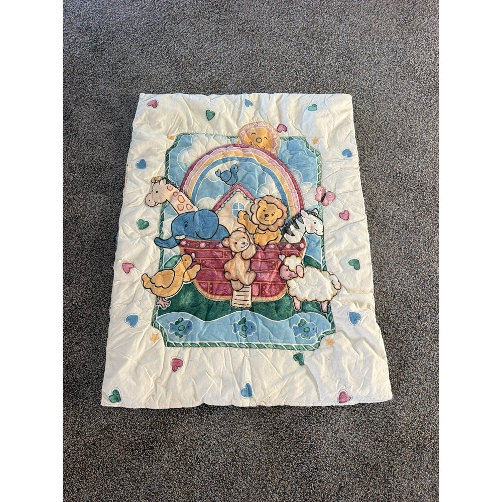 Vintage Noahs Ark Baby Crib Comforter Sheet Dundee Natural Basics Cotton